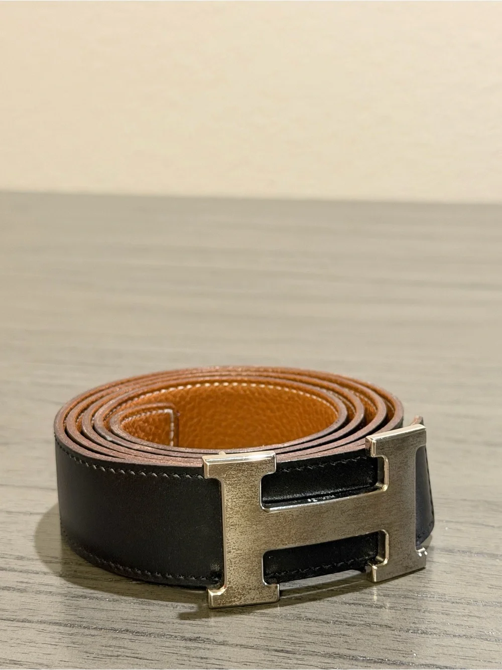 HERMÈS Men's Reversible Dress Belt Black/Brown Silver H Logo Buckle (Size 105)